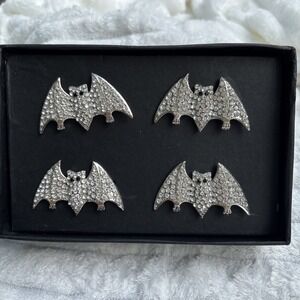 Tahari Rhinestone Halloween Bats Napkin Rings Set Of 4 With Box